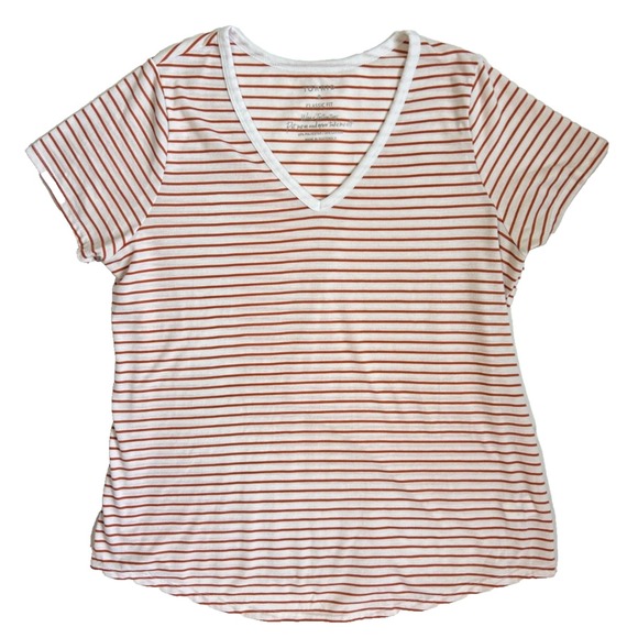 torrid Tops - Torrid Girlfriend Tee White Rust Orange Stripe VNeck Short Sleeve Shirt 0 EUC
